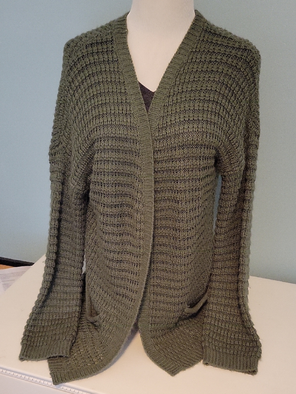 Pink Rose Olive Knit Open-Front Cardigan